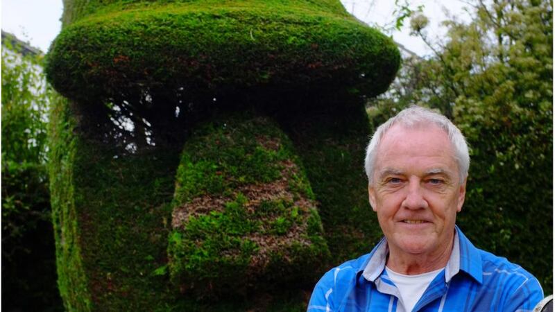 Colm Hughes with his Easter Island head topiary. Photograph: Bryan O’Brien
