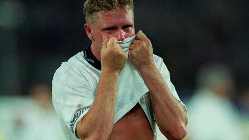 The famous photo of Paul Gascoigne’s tears at the end of England’s semi-final loss to Germany. Photo: Billy Stickland/Inpho
