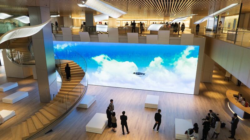 Sony’s new 16k crystal light-emitting diode (LED) display unveiled earlier this month in Shiseido’s innovation centre in Yokohama, Japan. Photograph: Kentaro Takahashi/Bloomberg