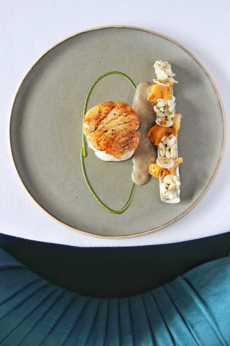 Line caught salt cod, sea aster, razor clam, girolles and truffle at Wildflower restaurant.