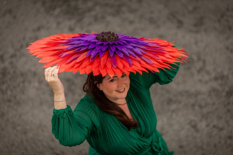 Martha Galvin from Ballina sporting a hat she made herself. Photograph: Morgan Treacy/Inpho