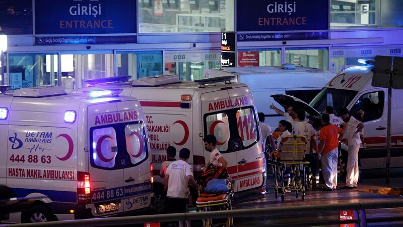 Turkish bombings: Medics helping wounded people after a suicide bomb attack at Ataturk Airport in Istanbul, Turkey. Photograph: EPA