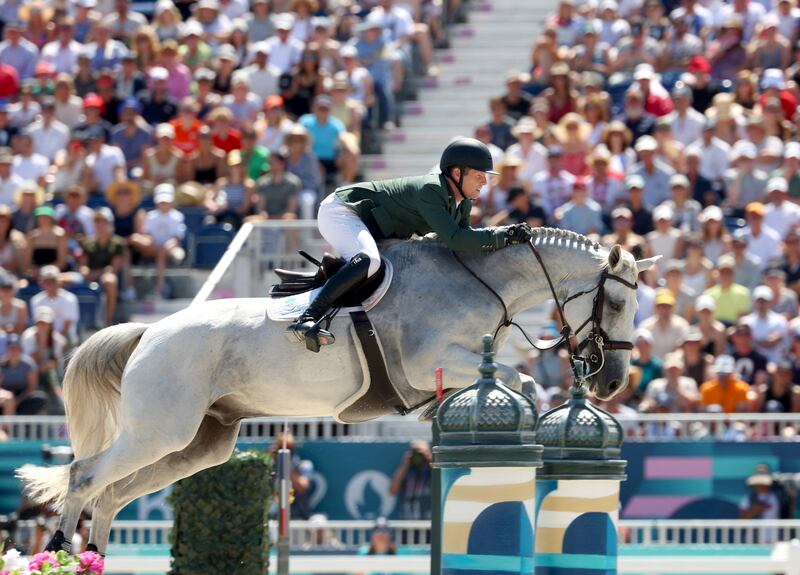 Ireland's Shane Sweetnam with horse James Kann Cruz in the showjumping qualifier at the Chateau de Versailles. Photograph: Pierre-Philippe Marcou / AFP via Getty Images