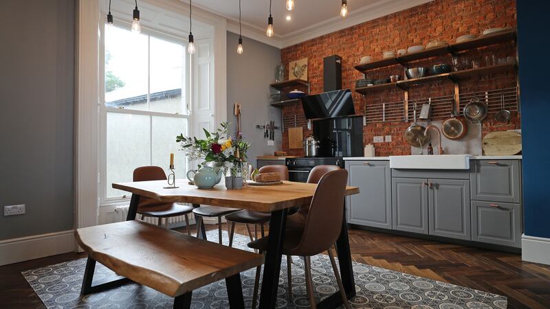 Simon and Jeanne Jordan’s kitchen at their refurbed home on Haddington Terrace in Dun Laoghaire. Photograph: Nick Bradshaw/The Irish Times.