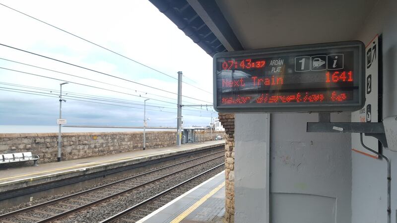A passenger information sign at Seapoint Dart station in south Dublin on Friday morning. The vast majority of Dart, Irish Rail and Dublin Bus services are not operating today. Photograph: Rachel Flaherty