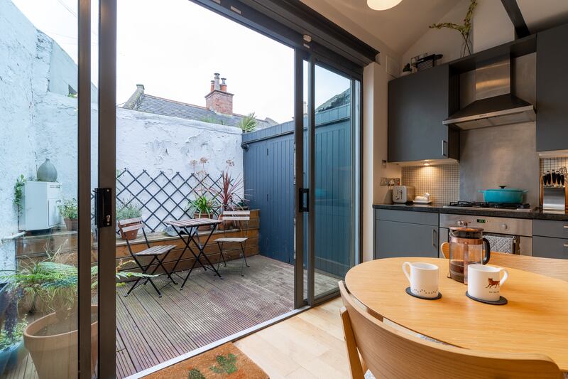 Back courtyard with wooden decking