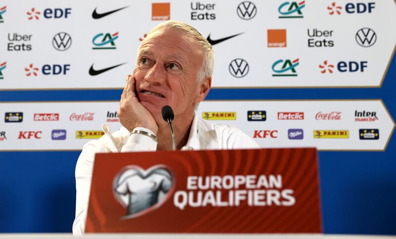 Manager Didier Deschamps at the France team press conference at the Aviva Stadium, Dublin, on Sunday. Photograph: Gary Carr/Inpho