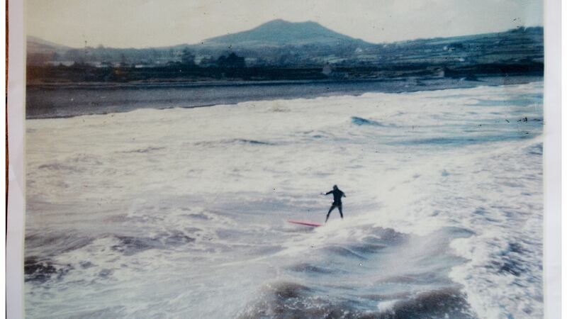 Kevin Cavey surfing in Greystones in 1966.