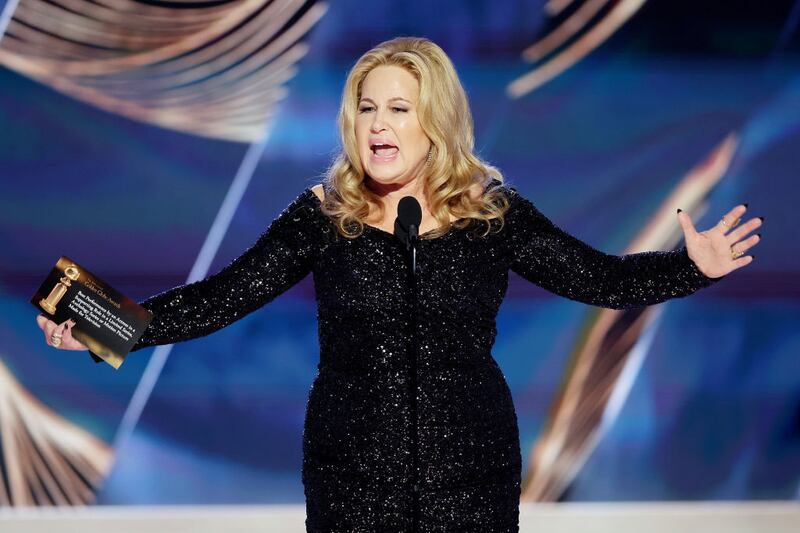 Golden Globes: Jennifer Coolidge accepting her best-supporting-actress award. Photograph: Rich Polk/NBC via Getty