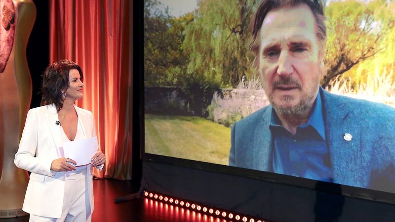 Host Deirdre O’Kane, and Liam Neeson by video link