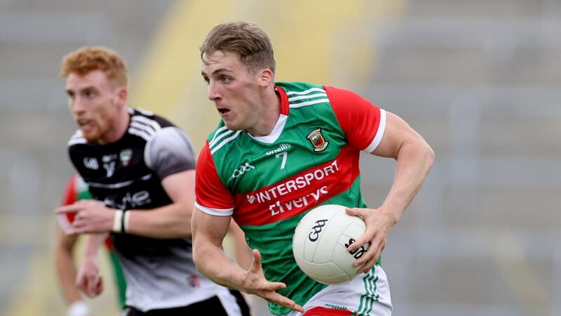 Mayo’s Eoghan McLaughlin goes on another raid against Sligo during the Connacht SFC quarter-final at Markievicz Park. Photograph: James Crombie/Inpho
