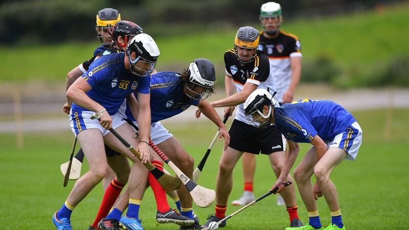 Players from Europe Harps and Germany at a match during day one. Photograph:  Piaras Ó Mídheach/Sportsfile