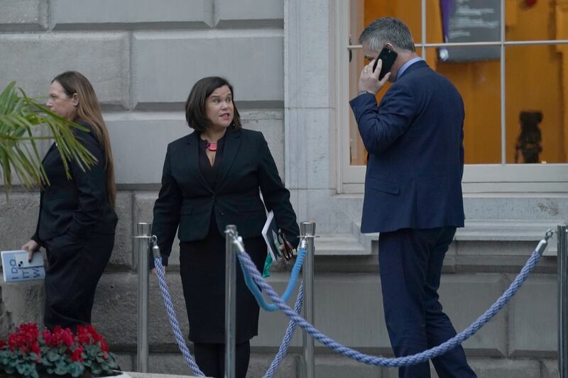 Sinn Féin leader Mary Lou McDonald leaves Leinster House. Photograph: Brian Lawless/PA Wire