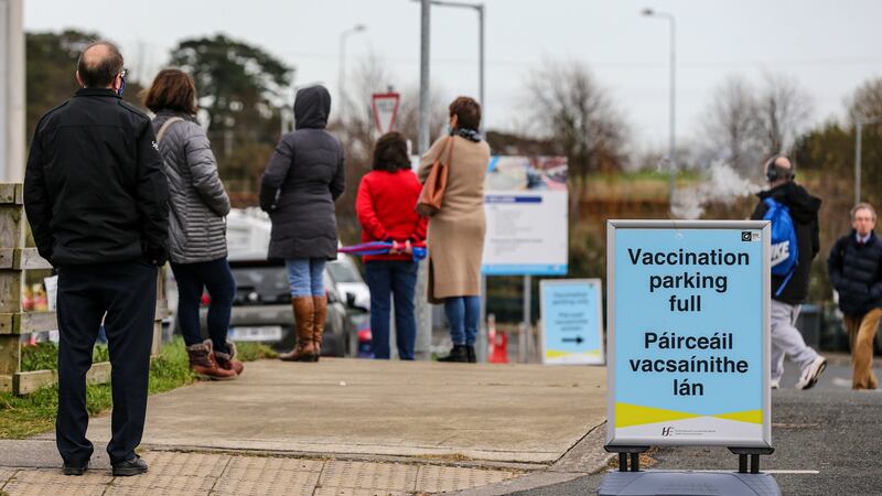 Queues of people form outside a walk-in vaccination centre in Greystones, Co Wicklow. Photograph: Damien Storan/PA Wire