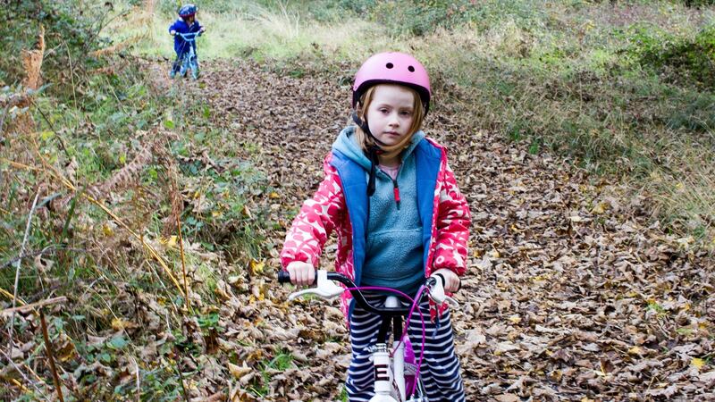 Milo and Hazel Flanagan on the  Portumna Forest Park trail. Photograph: David Kavanagh