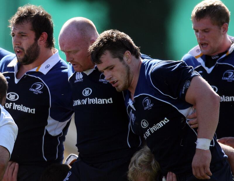 Cian Healy in action during a Leinster pre-season game in September 2007, alongside Juan Francisco Gomez and Bernard Jackman. Photograph: Dan Sheridan/Inpho