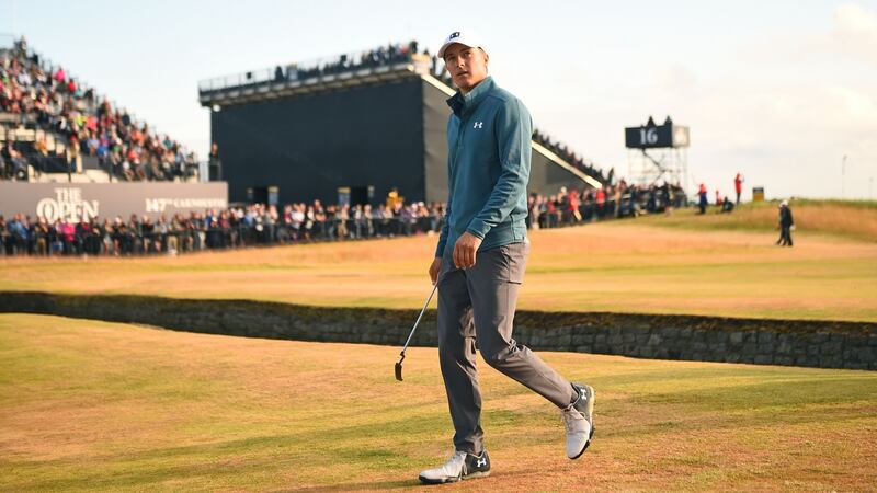 Jordan Spieth walks onto the 18th green during his second round  at Carnoustie. Photograph: Andy Buchanan/AFP/Getty Images