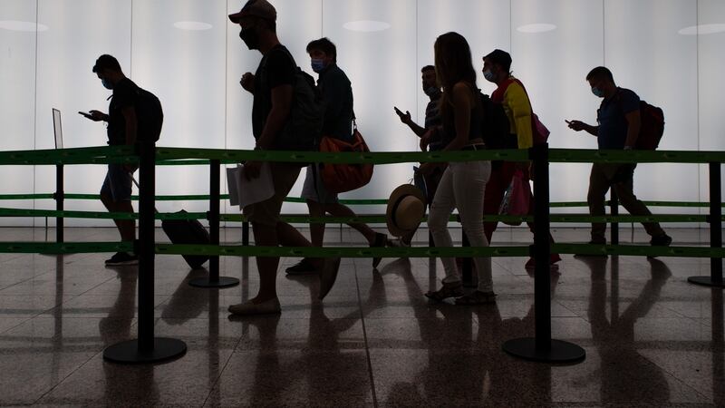 Travellers in transit through Terminal 2 of the Josep Tarradellas Barcelona-El Prat Airport in El Prat de Llobregat, northeastern Spain, on Friday. Photograph: EPA