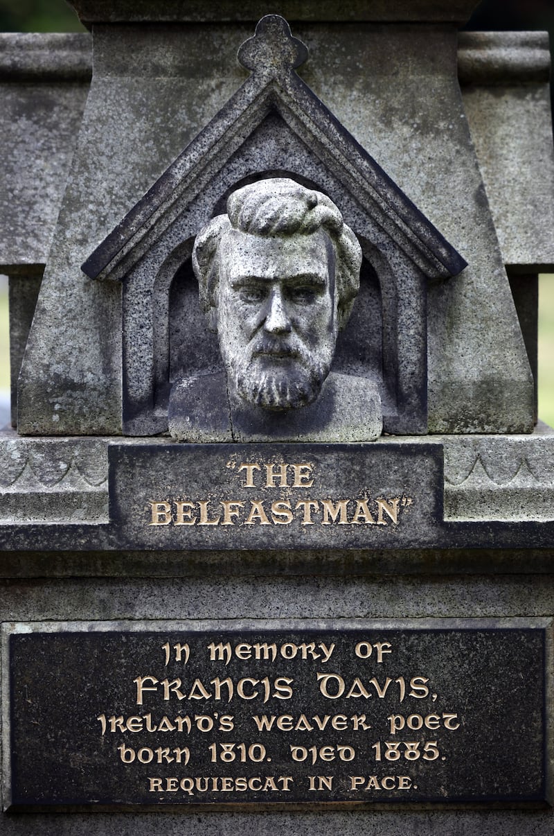 A memorial to weaver poet Francis Davis at Milltown Cemetery, Belfast.  
Photograph: Stephen Davison