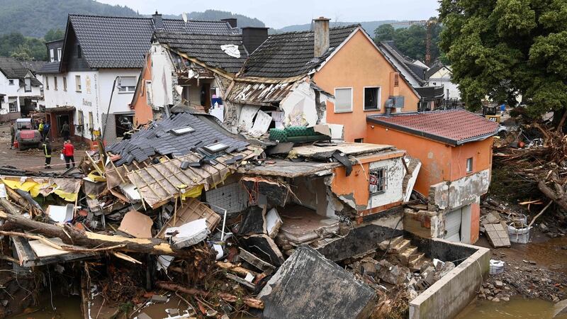 A destroyed house in Schuld near Bad Neuenahr-Ahrweiler, western Germany, after floods caused major damage  on Friday. Photograph: AFP via Getty Images