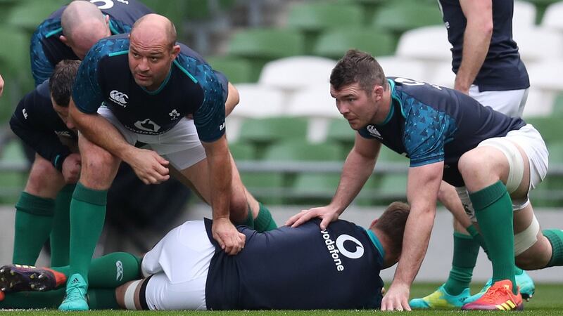 Rory Best and Peter O’Mahony during the captain’s run. Photograph: Billy Stickland/Inpho