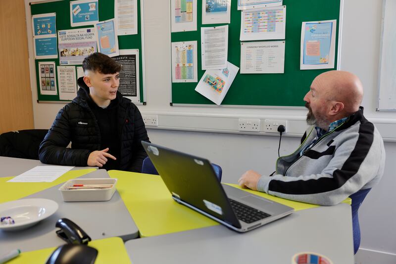 Killian Gregan, former student, with Eddie Manning co-ordinator of Swords Youthreach, photographed in Rush, Co Dublin. Photograph: Alan Betson

