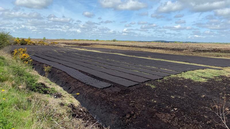 Freshly cut turf near Mountbellew, Co Galway