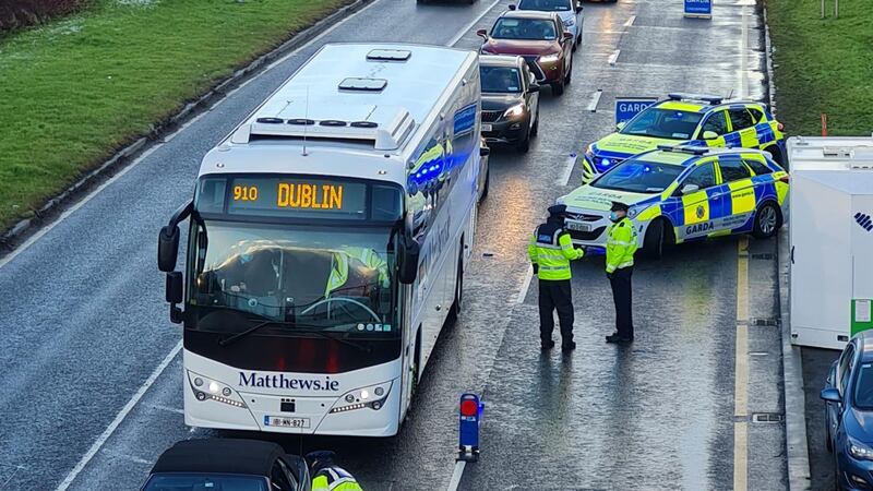 One major checkpoint was located at the bottom of the M1, just past the entry and exit point for the Port Tunnel, and operated from 7am until 9pm. Photograph: Conor Lally