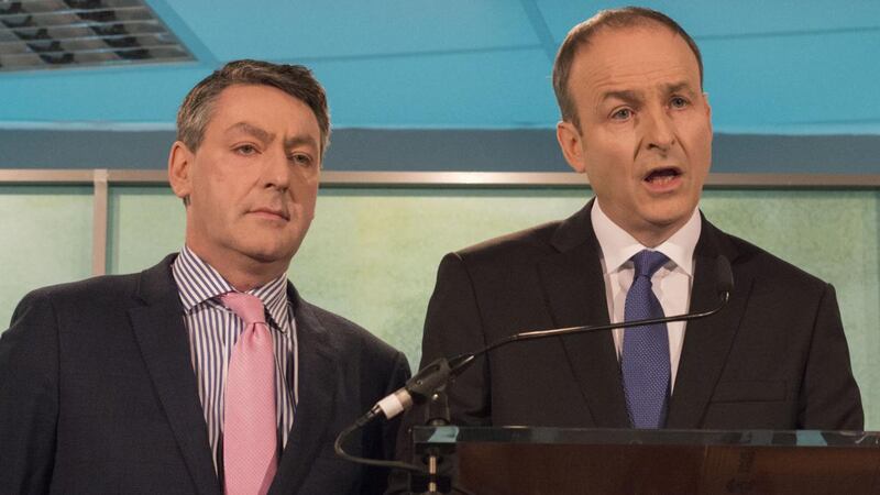 Billy Kelleher and Micheál Martin during the 2016 election campaign. Billy wants Brussels; Micheál wants all hands on deck back home. Photograph: Brenda Fitzsimons