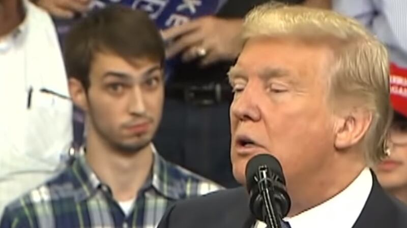 Tyler Linfesty, aka Plaid Shirt Guy, became famous for looking incredulous during at a Trump rally.