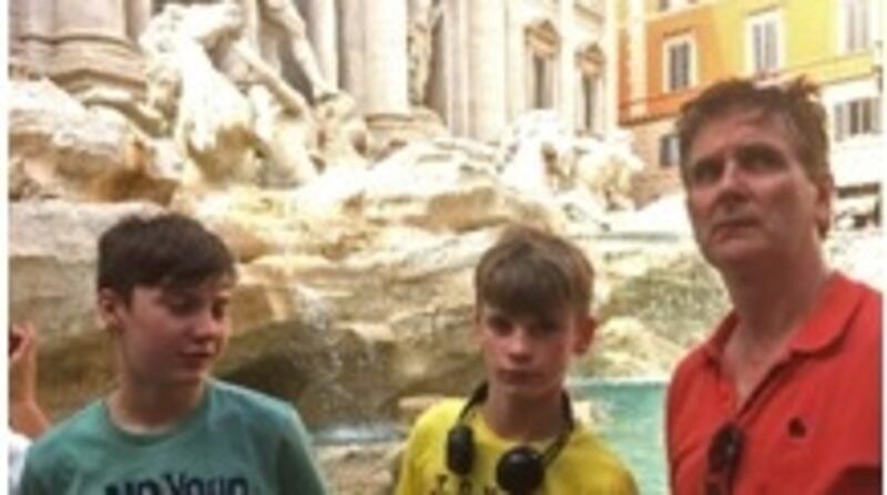 The author Barry McKinley and sons at the Trevi fountain
