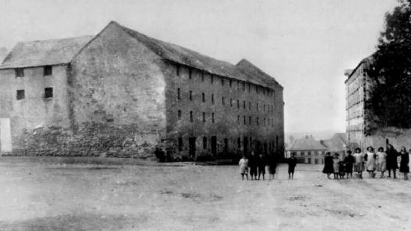 Quay Road looking west toward the Custom House, The Quay, Westport, late 19th century.