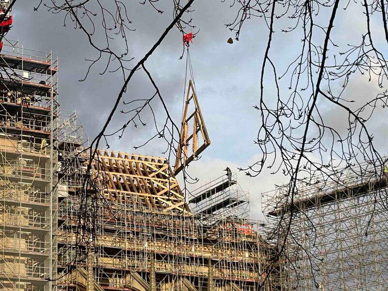 Reconstruction of the Notre-Dame roof. Photograph: Lara Marlowe 