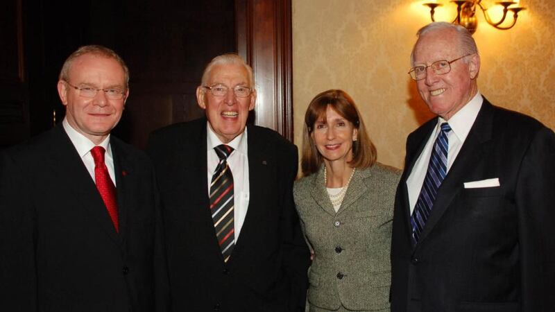 William J Flynn: the Irish-American businessman (right) with Martin McGuinness, Ian Paisley and Paula Dobriansky in New York in 2007. Photograph: John Harrison/PA Wire