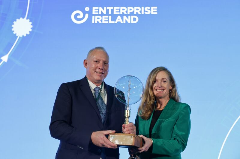 Pic: The winner of this year’s one-to-watch award was Nanobox, a Nova UCD spin-out headed up by Dr Mohammad Ghaani and Dr John Favier, the latter is pictured here with Marina Donohoe, Enterprise Ireland