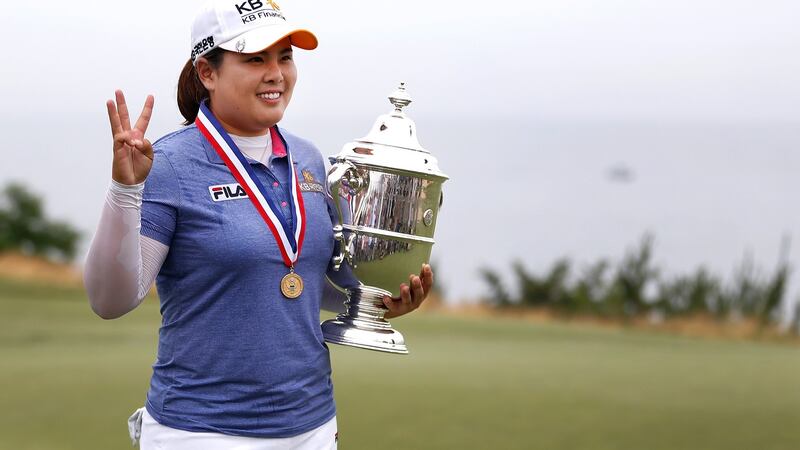 Inbee Park celebrates her win in the 2013 US Open at Sebonack Golf Club  in Southampton, New York. Photograph: Gregory Shamus/Getty Images