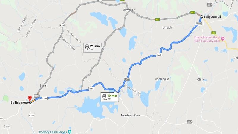 A fatal incident has taken place at a  location along the Ballyconnell-Ballinamore Road. Illustration: Google Maps