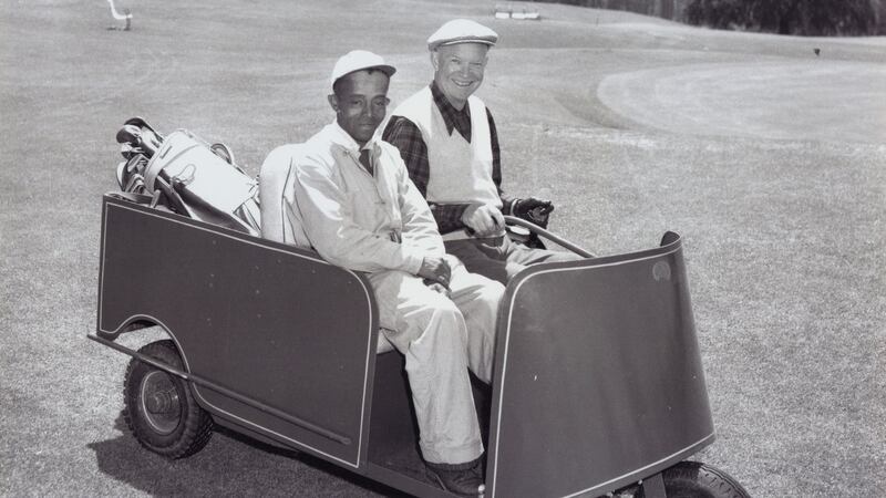 US president Dwight D Eisenhower and his faithful caddie Willie “Cemetary” Perteet at Augusta National in 1953. Photo: Augusta National/Getty Images