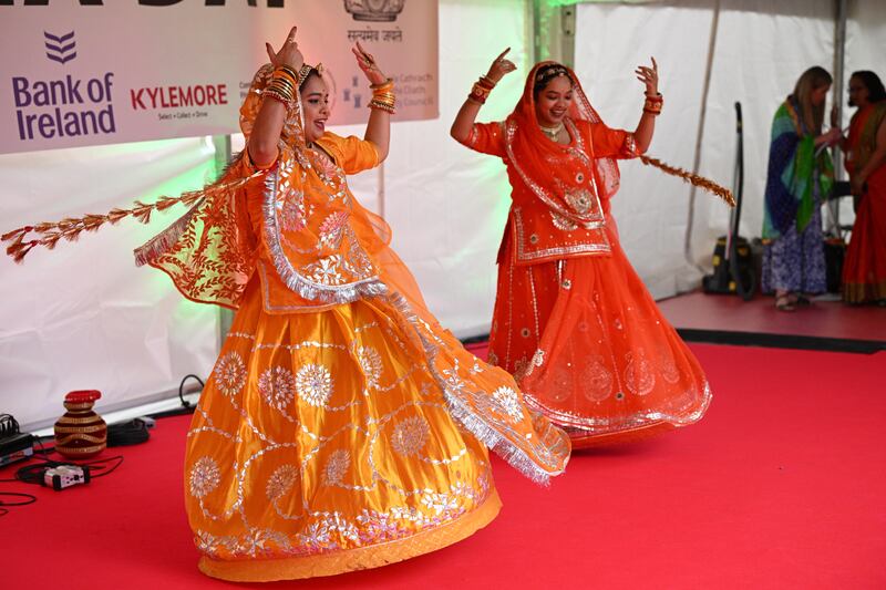 Phool Soni and Pooja Soni give a vivid display of Indian dance at Phoenix Park. Photograph: Bryan Meade