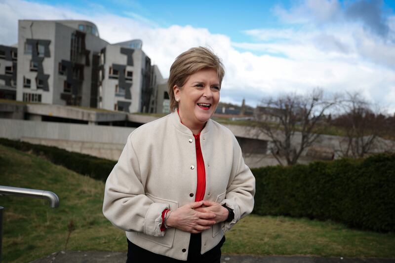 Nicola Sturgeon speaks to reporters in March after announcing she will stand down as an member of the Scottish parliament. Photograph: Jeff J Mitchell/Getty