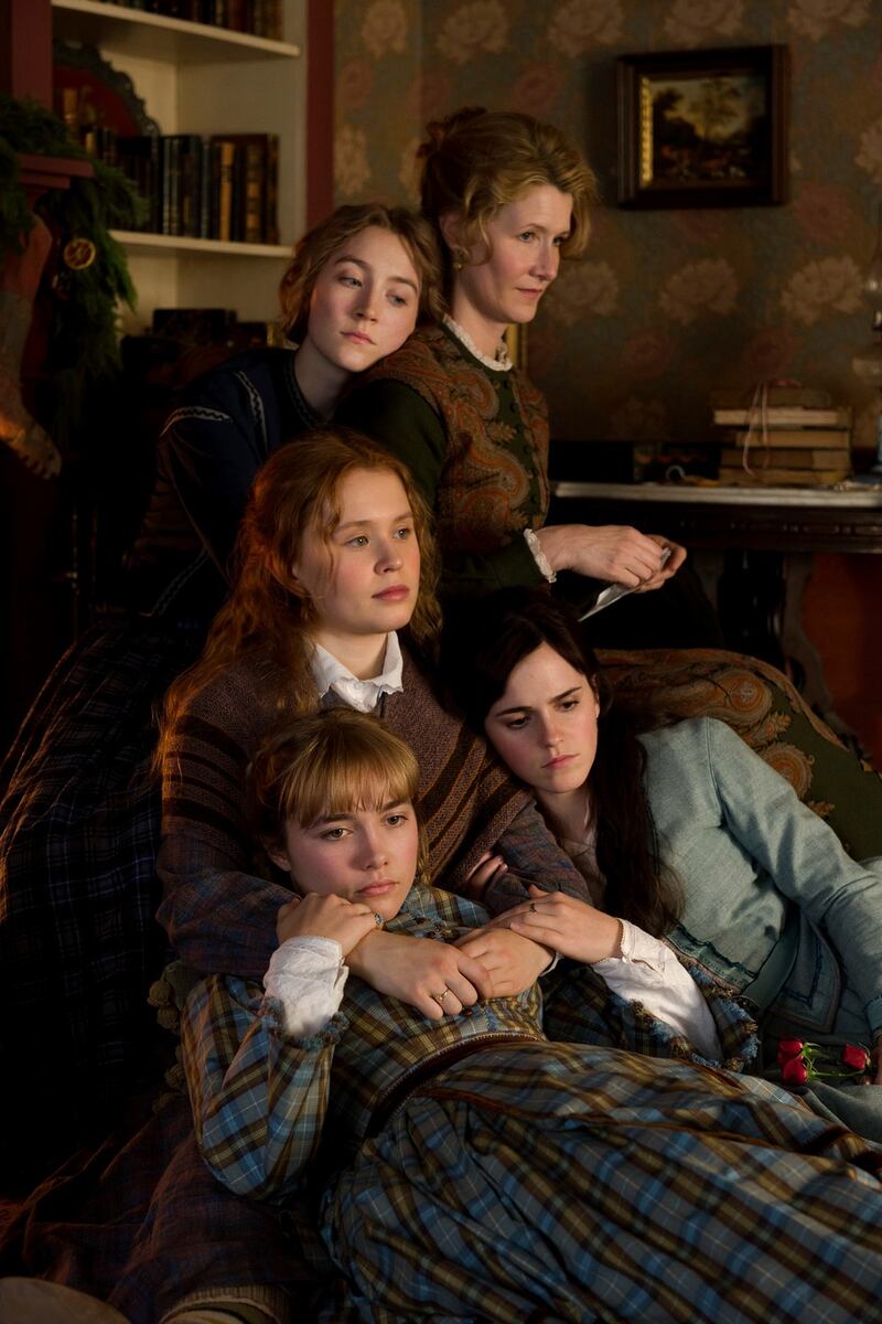 Saoirse Ronan, Laura Dern, Emma Watson, Florence Pugh and Eliza Scanlen in Greta Gerwig’s Little Women. The full cast of the 2019 film came together for the audiobook version. Photograph: Wilson Webb/Sony Pictures via AP