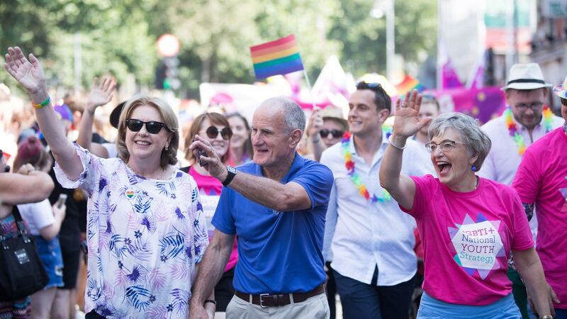 Becoming modern: Mary and Martin McAleese with Minister Katherine Zappone at the 2018 Dublin Pride parade. Photograph: Tom Honan