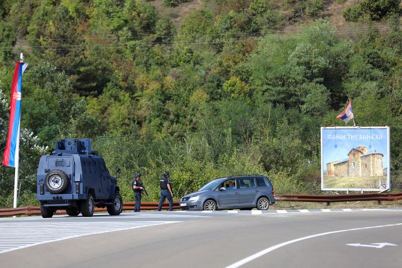 The incident happened in the village of Banjska, Leposavic, some 50km north of the capital Pristina. Photograph: Bojan Slavkovic/AP