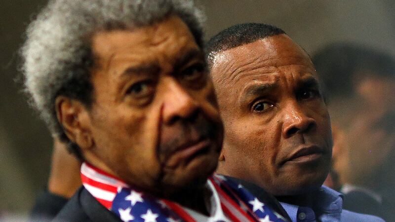 Boxer promoter Don King  and former world champion boxer  Sugar Ray Leonard (R) attend the jenazah, an Islamic funeral prayer, for the late boxing champion Muhammad Ali in Louisville, Kentucky. Photograph: Carlos Barria/Reuters.
