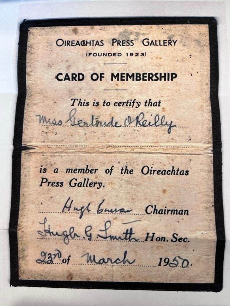 Oireachtas press pass of Gertie MacHale (nee nee O’Reilly), grandmother of Social Demcrats TD Eoin Hayes
