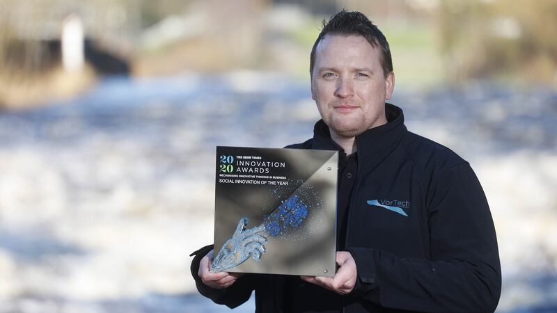Sean Mulligan, VorTech Water Solutions, took the top prize in the sustainability category for its solution to energy wastage in the water treatment industry. Photograph: Conor McCabe