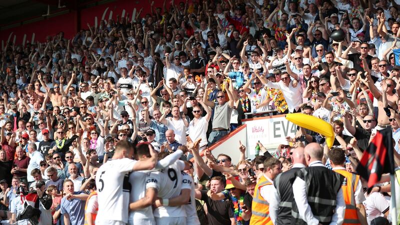 Fulham’s Aleksandar Mitrovic celebrates. Photo: Hannah McKay/Reuters