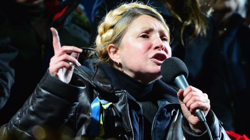 Former Ukrainian prime minister Yulia Tymoshenko addresses the crowd in Independence Square after being freed from prison on Saturday. Photograph: Jeff J Mitchell/Getty
