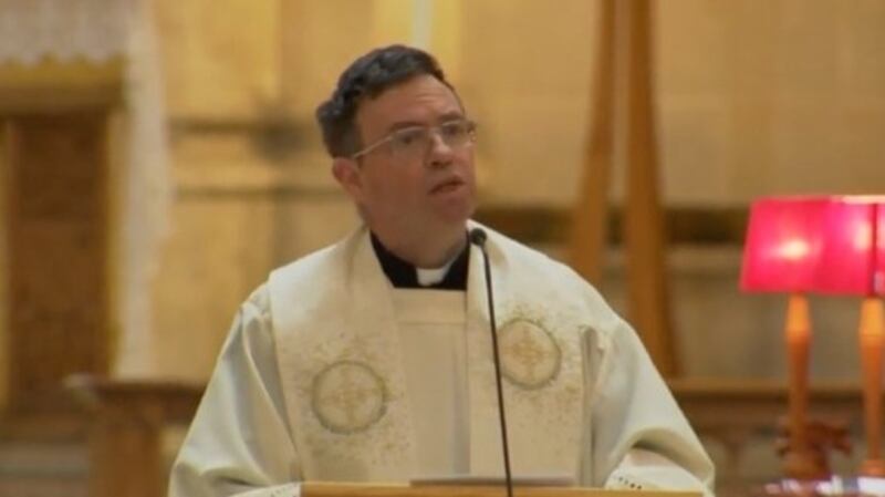 Fr MaGill addressing mourners at Lyra McKee’s funeral