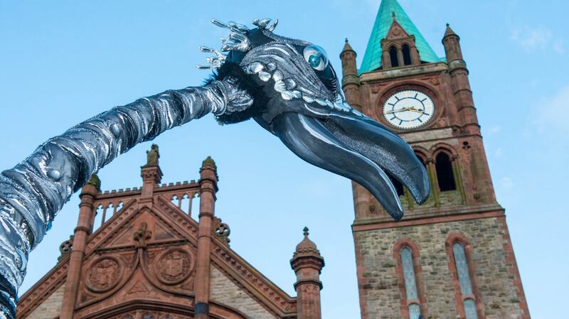 The Riversaurus invaded pedestrian area of Derry as part of the city’s Halloween celebrations in 2015. Photograph: Martin McKeown